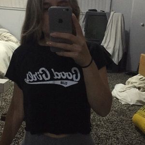 black “good girls club” cropped short sleeve
